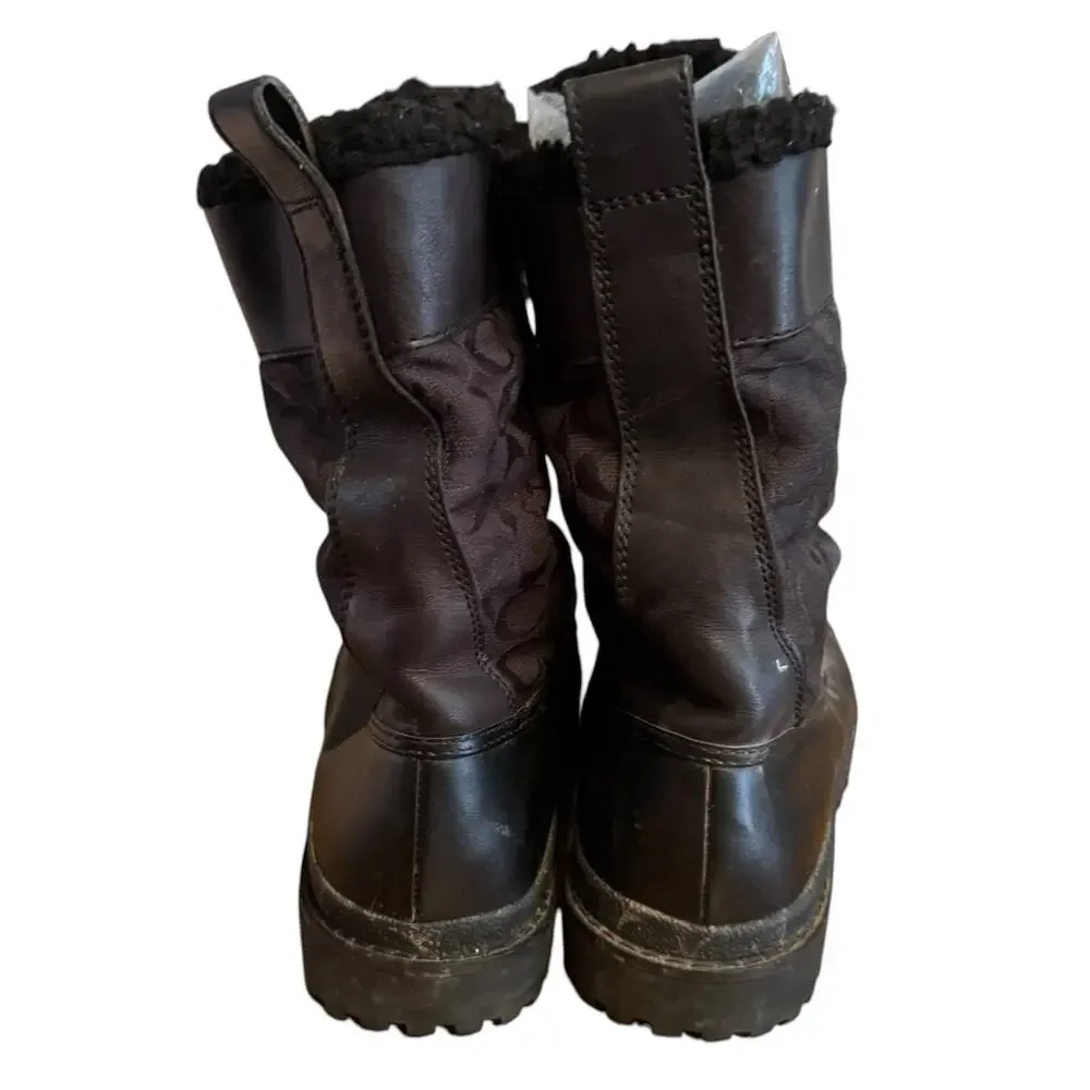 Coach Signature Logo Black Size 7 Laura Lace Up Sherpa Lined Snow Boots